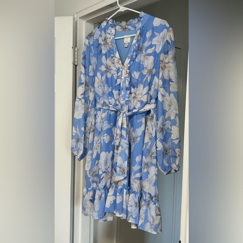 Joie Light Blue and Cream Floral V-Neck Dress